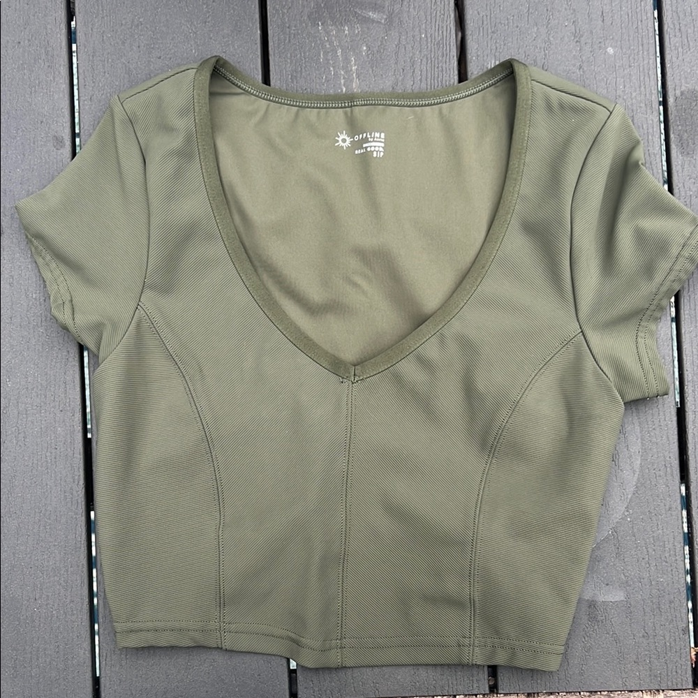 Aerie Green Fitted Crop Top Short Sleeve